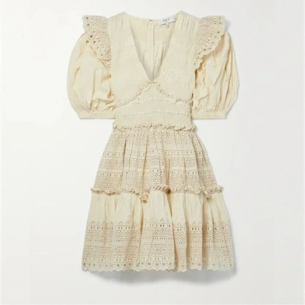 SEA NY Marley Pleated Smocked Mini Dress Cream Women's Sz 6 NWT - Picture 3 of 12